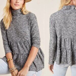 Anthropologie's Eri + Ali Bronte Babydoll Tunic Gray Ruffle Pullover Top Large